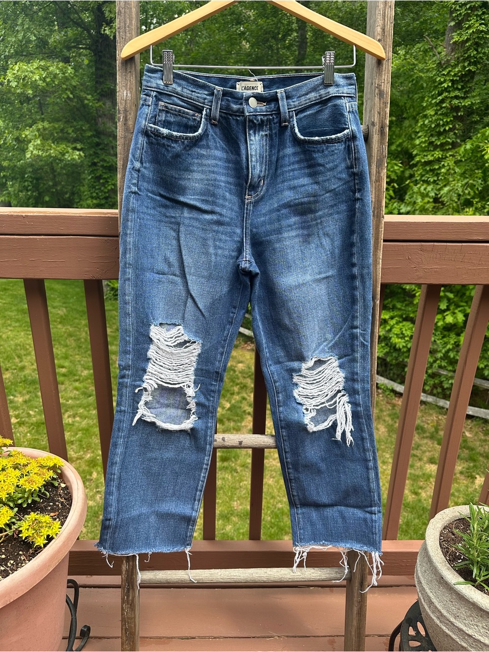L’Agence High-Rise Distressed Cropped Jeans - Blue